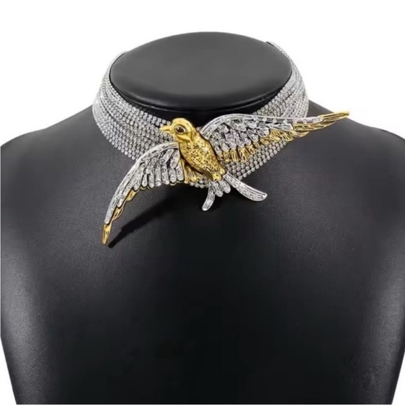 Crystal-Encrusted Silver Swallow Choker - Picture 3 of 7